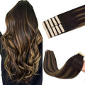 GOO GOO Tape in Hair Extensions Human Hair, 2/6/2 Balayage Dark Brown to Chestnut Brown, 22inch 30g 10pcs, Skin Weft Seamless Invisible, Silky Straight with Thick Ends, Remy Human Hair