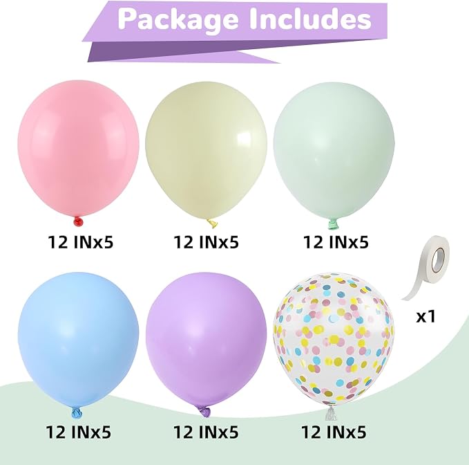 HILAVO Pastel Balloons 12 Inch Macaron Pink Blue Green Purple Yellow Pastel - Image 2