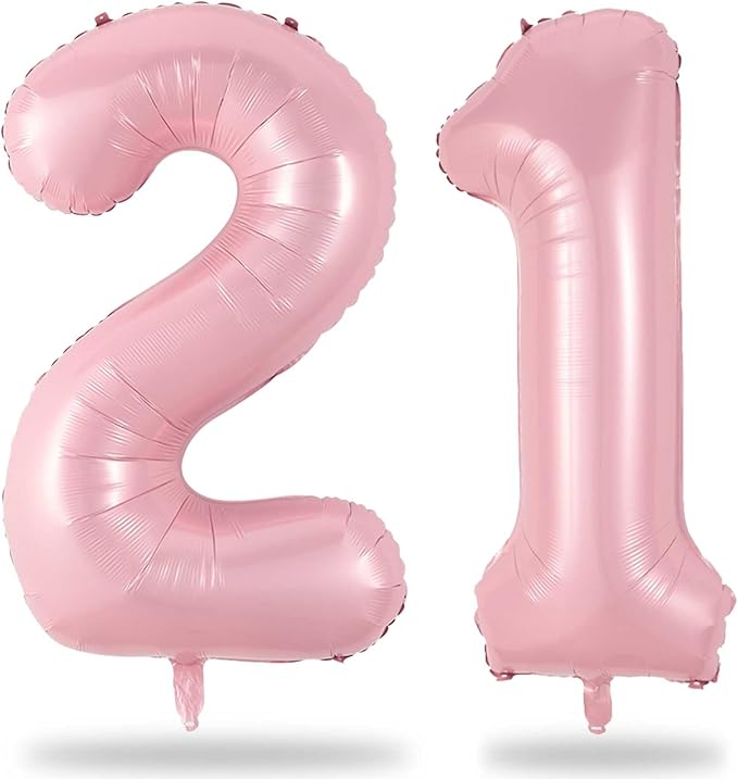 21 Balloons Number, Giant Pastel Pink Number 2 & 1 Helium Foil Balloon by Lingqiang