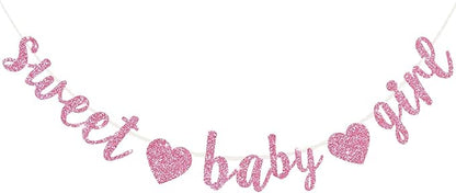 BEISHIDA Pre-Strung Glitter Pink Girl Baby Banner Baby Shower Decor | NO DIY by Beishida