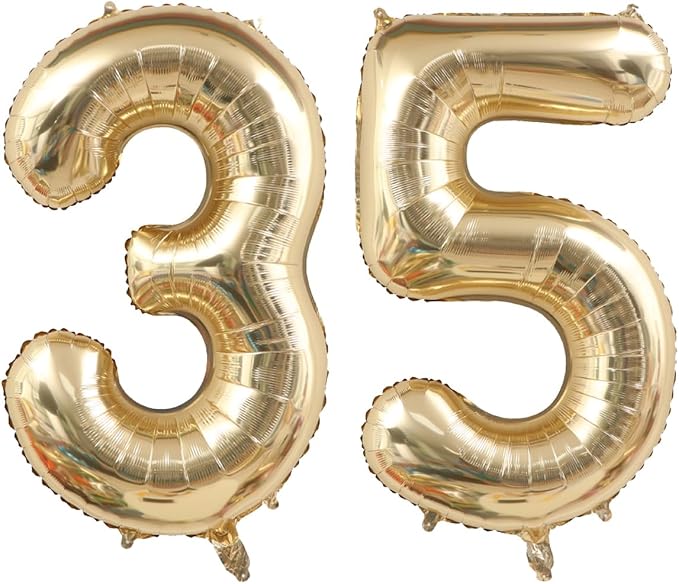 Light Gold Number 35 Balloon 40in White Gold 35 Foil Mylar Digital Balloon | by ANGEL+Q+HOUSE