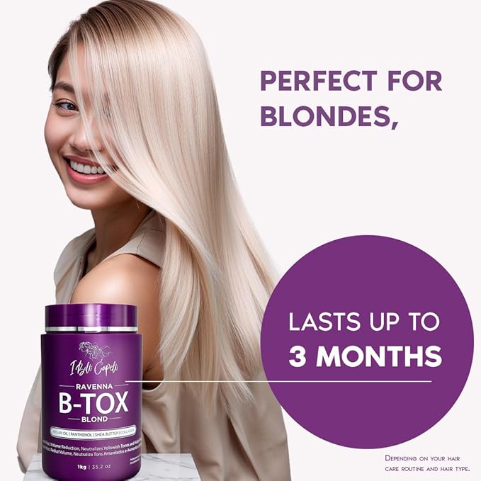I Belli Capelli Ravenna Hair B-tox Treatment for Blond Hair, 35.2 oz (1kg) - Formaldehyde-Free, Anti-Frizz, Smoothing, Deep Hydrating and Moisturizing Action, Argan Oil, Keratin, Panthenol