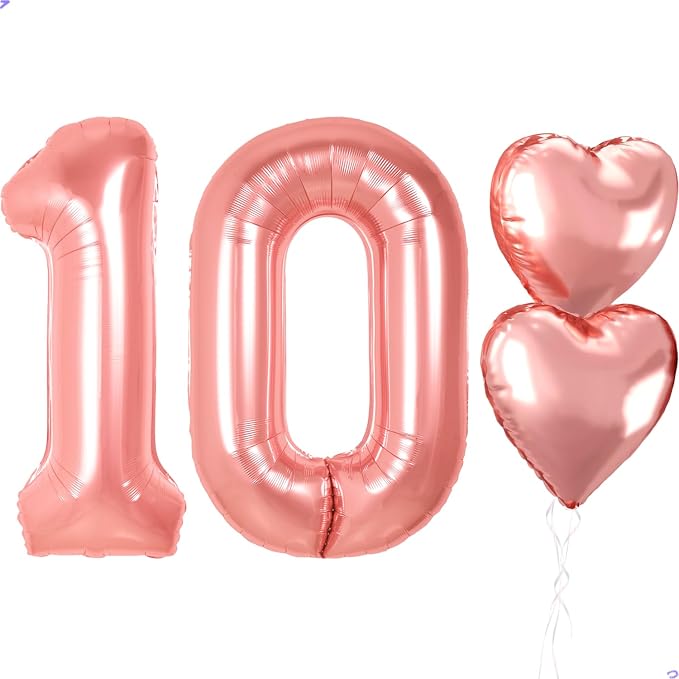 40 inch Rose Gold Girl birthday decorations, 10 Birthday Balloons Happy by Unknown