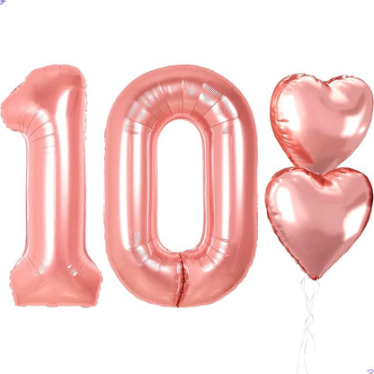 40 inch Rose Gold Girl birthday decorations, 10 Birthday Balloons Happy by Unknown