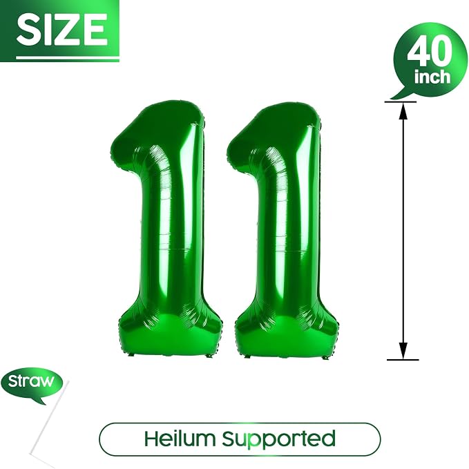 11 Balloon - Green Birthday Number Balloons, 40 Inch Decorations Men Women | - Image 5