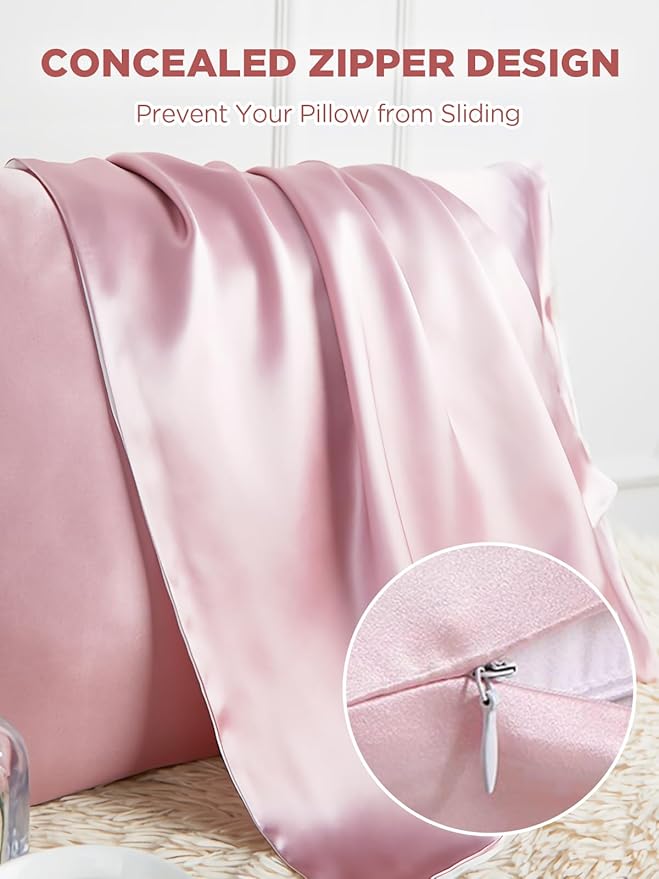 Mulberry Silk Pillowcase for Hair and Skin, SGMSILK 22 Momme Natural Silk Pillow Cases with Zipper, 6A Soft and Smooth Single Sided Pure Silk Pillow Cover (Soft Pink, King 20"x36")