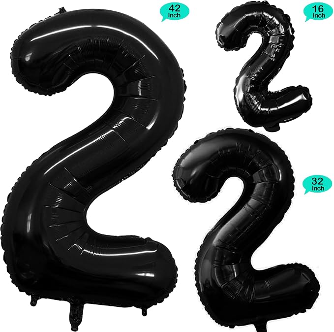 Black Foil Balloons Number 2, Huge Number Balloons - Image 2