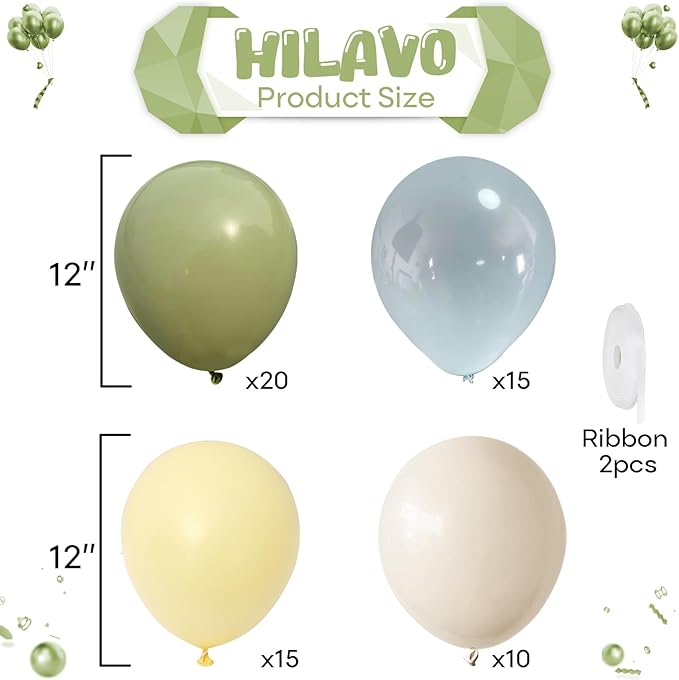 Blue and Green Balloons Sage Green Dusty Blue Yellow White Sand Balloons | - Image 2