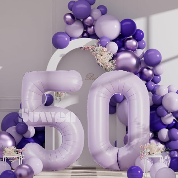 SUWEN 40 Inch Light Purple Lavender Big 50 Balloon Number Foil Helium 0-9 | - Image 4