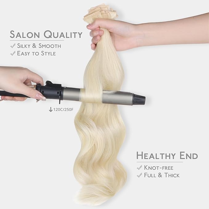 WENNALIFE Invisi Edge & Classic Tape in Hair Extensions Human Hair, 22 Inch 100g 40pcs(20pcs Invisi Edge & 20pcs Classic) Platinum Blonde Invisible Luxury Remy Hair Natural Seamless Injected Tape Ins