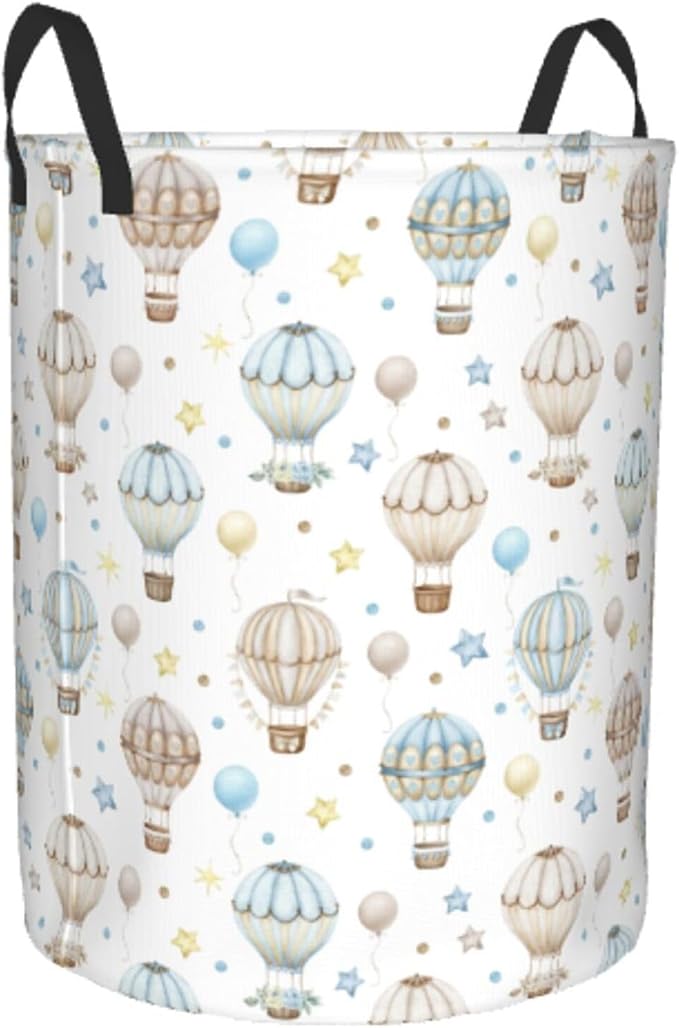 Watercolor Hot Air Balloon Round Laundry Hamper Storage Basket Toys Clothes - Image 8