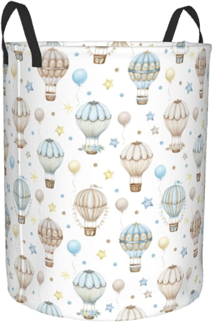 Watercolor Hot Air Balloon Round Laundry Hamper Storage Basket Toys Clothes - Image 8