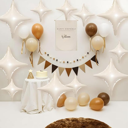 Cream White Star Balloons, 26Inch and 10Inch Sand White Quadrangle Helium - Image 4