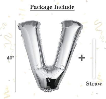 40 inch Silver Letter V Balloon, Big Size Alphabet Foil Mylar Helium Balloons - Image 2