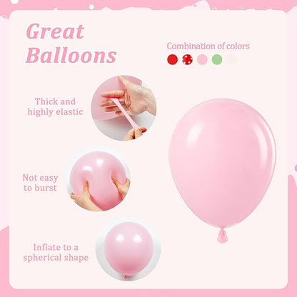 60pcs Strawberry Balloons with 12inch Pink Red White Green Balloons | - Image 3