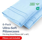 King Pillow Cases Set of 6 - Ultra Soft Hotel Quality Pillowcase Covers - Comfy. Cozy & Wrinkle Free - Shrink, Stain and Fade Resistant - Machine Washable Pillow Protectors - 6 Piece Set - Light Blue