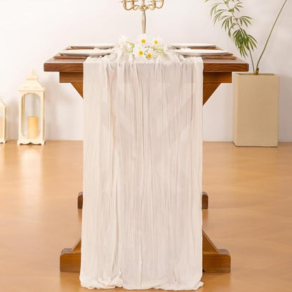 Cheesecloth Table Runner Summer Boho Wedding Birthday Party Home Decor | Ivory - Image 3