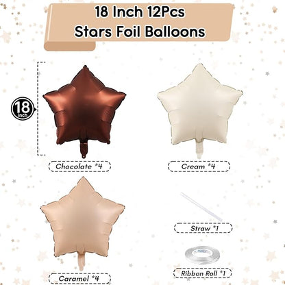 Cream Star Foil Balloons, 18 Inch Brown Beige Netural Stars Shape Balloons 12 - Image 2