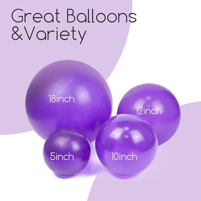 Awenztech 122pcs Purple Latex Balloons in 18 12 10 5 inches | Birthday - Image 4