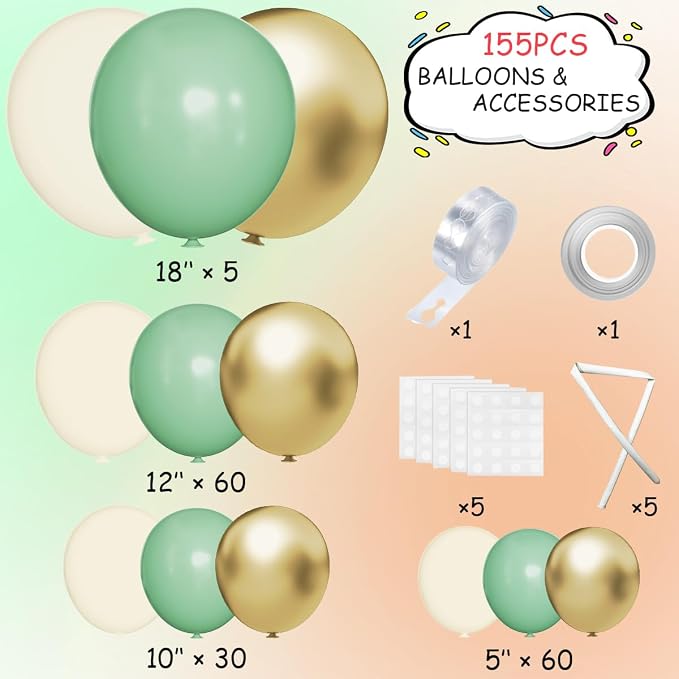 MEBAY 155Pcs Sage Green Arch Kit - Image 2