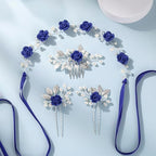Wedding Hair Accessories Hair pieces Set Crystal bridal hair pins Rhinestone Pearl hair comb Brides and Bridesmaids, Girls, Women(（4PCS/SET BLUE)