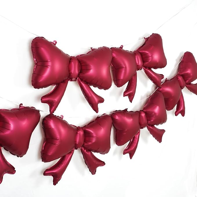 6 Pieces Bow Balloons, Big Burgundy Bow Balloons by PartyEra
