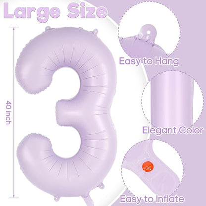 Light Purple Number 3 Balloon, 40 Inch Big Large Foil Helium Number Balloons - Image 3