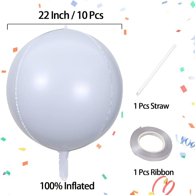 10 Pcs 22 Inch White Mylar Balloons, Large 4D Giant Round Foil Balloon Big - Image 4