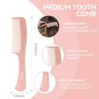 RHOS 3 Pieces Hair Comb Set for Women,Men-Wide Tooth Comb,Fine Tooth Rat Tail Comb,Medium Tooth Comb-Detangling Hair Combs for All Hair Types,Hair Styling Comb Set(Pink)