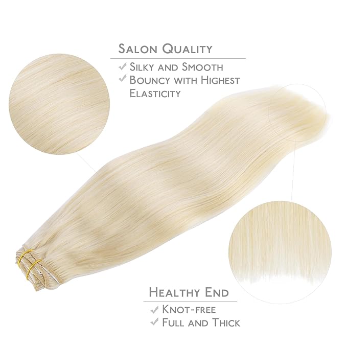 WENNALIFE Clip in Hair Extensions Real Human Hair, 20 Inch 120g 7pcs Platinum Blonde Hair Extensions Clip in Human Hair Remy Clip in Hair Extensions Real Human Hair Double Weft