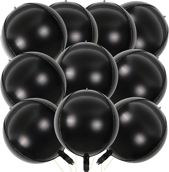10 Pcs 22 Inch Black Mylar Balloons, Large 4D Giant Round Foil Balloon Big by KALOR