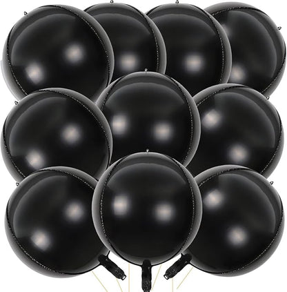10 Pcs 22 Inch Black Mylar Balloons, Large 4D Giant Round Foil Balloon Big by KALOR