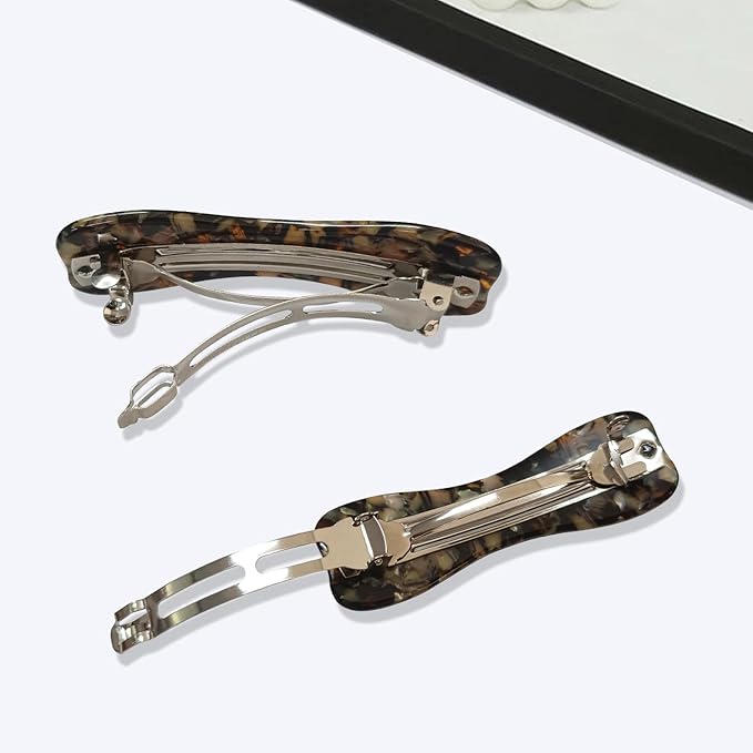 Hair Clips for Women,3.5 Inch Acetate Medium Hair Claw Clips for Women Thin Thick Curly Hair,Strong Hold No Slip Grip,French Classic Multicolor （Dark Brown Tortoiseshell Bow）