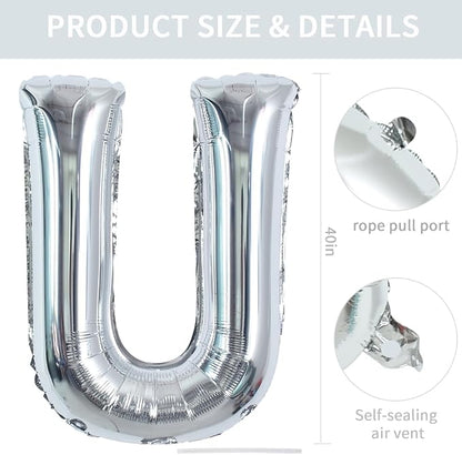 TONIFUL 40 Inch Large Silver Letter U Foil Balloons Alphabet Balloons | Giant - Image 2