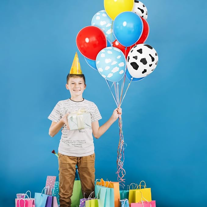 68Pcs Red Yellow Blue Toy Balloons 12 Inch Light Blue Cloud Cow Print Balloons - Image 6