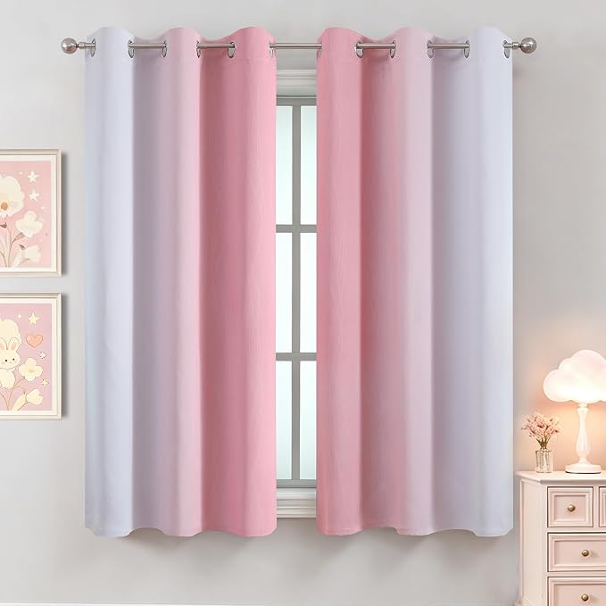 Pink and Greyish White Ombre Blackout Curtains 63 Inches Long - Image 2