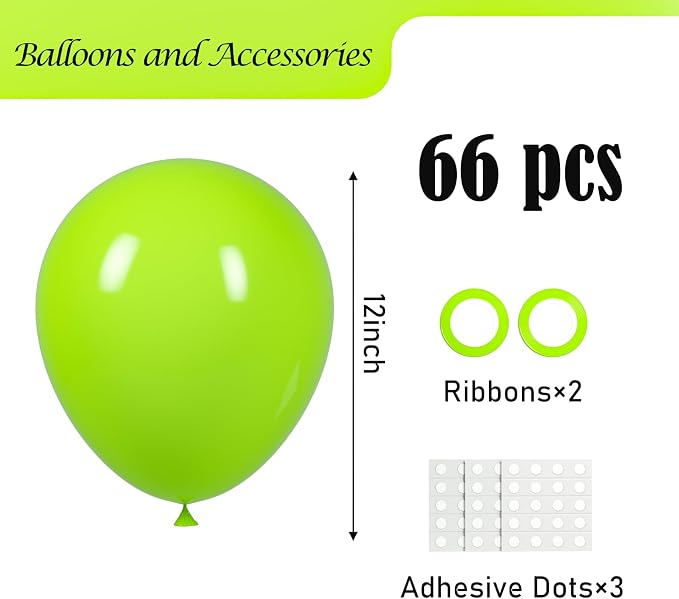 Voircoloria 66pcs Lime Green Light Green Latex Party Balloons, 12inch | - Image 2