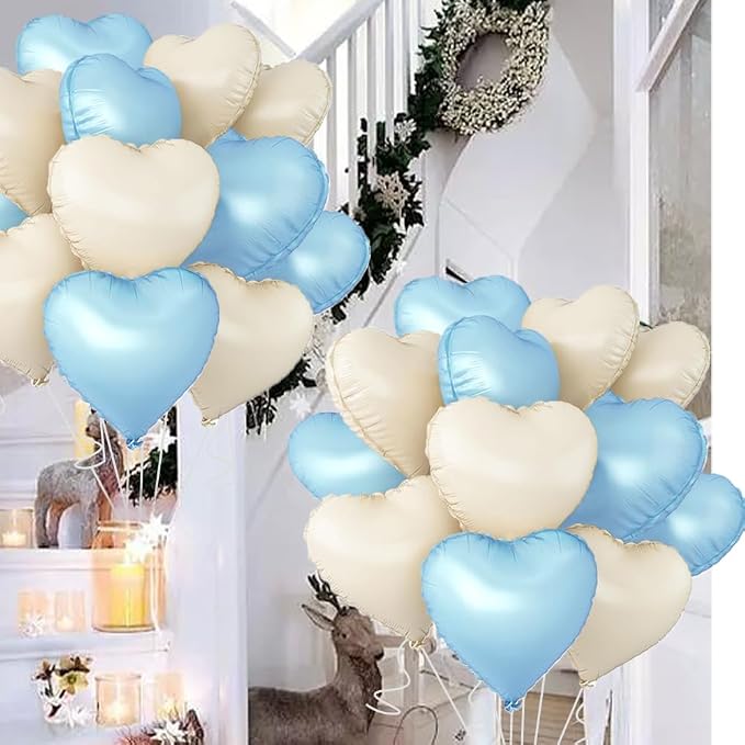 Baby White Heart Balloons，18 Inch Baby Blue Helium Foil Love Heart Shaped - Image 5