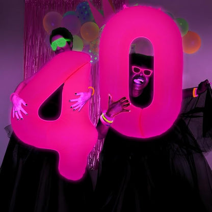 Mega-L Glow in The Dark Party Supplies, 40 Inch Fuchsia Number 3 Balloon | Glow - Image 6