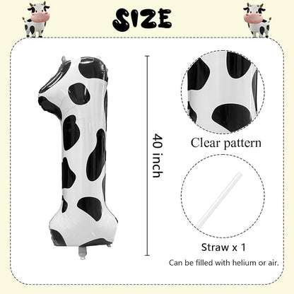 Cow Print Number Balloons, Large Foil Number 1 Balloon 40 Inch Cow Balloon - Image 2