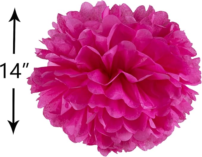 14" Hot Pink Tissue Pom Poms DIY Decorative Paper Flowers - Image 2