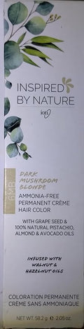 ion Inspired By Nature Permanent Hair Color Dark Mushroom Blonde 6MB, made from 100% naturallyderived polymers, cruelty free, vegan, PPD free, recyclable packaging, 2.05 oz