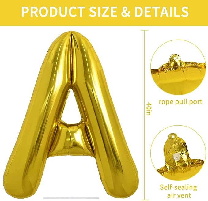 TONIFUL 40 Inch Large Gold Letter A Foil Balloons Alphabet Balloons | Giant - Image 3
