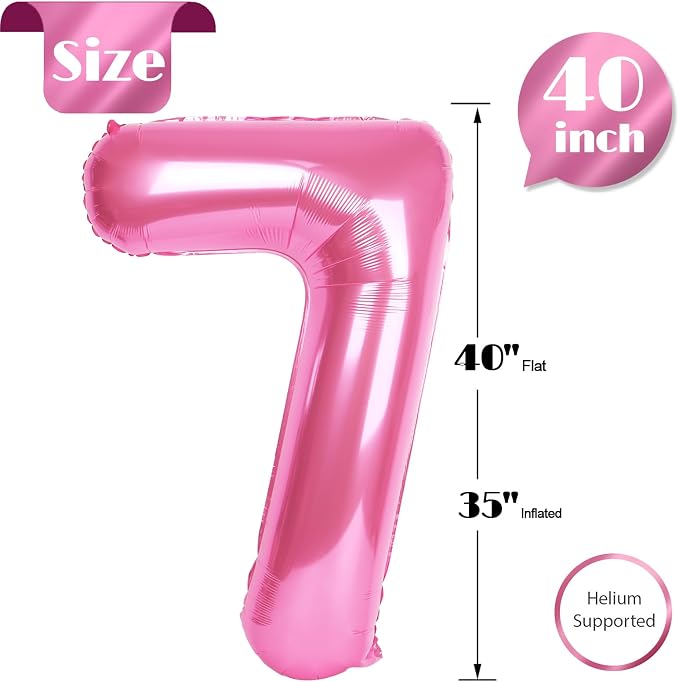 Pink Number 7 Balloon 40 Inch, 7th Birthday Party Decorations Men Women | Foil - Image 6