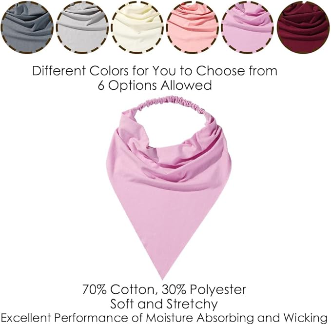6 Pack Hair Scarf Headband for Women Elastic Bandana Head Scarf Large Boho Triangle Kerchief with Clips Non Slip Scarves
