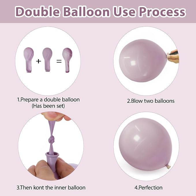 Dusty Green Pink Purple Yellow Balloon arch kit, Double Stuffed Haze Purple - Image 3