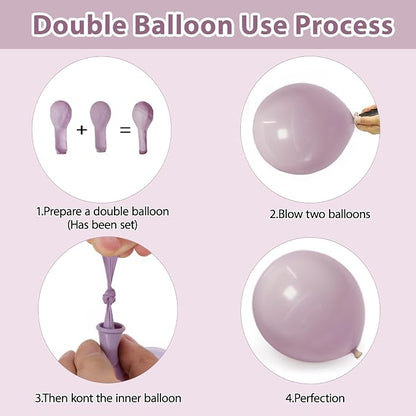 Dusty Green Pink Purple Yellow Balloon arch kit, Double Stuffed Haze Purple - Image 3