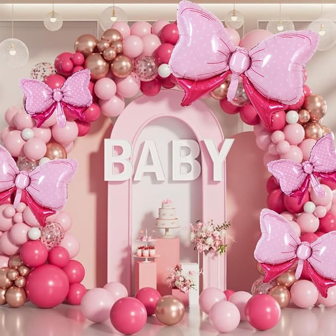 Vuzvuv 12 Pcs Pink Bow Balloons 32 Inch 31Inch 15Inch Bowie Foil Balloons - Image 4