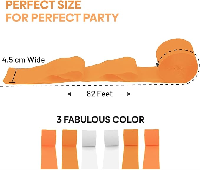 6 Orange Streamers with White, 492ft Pack of Crepe Paper Party Decorations | - Image 3