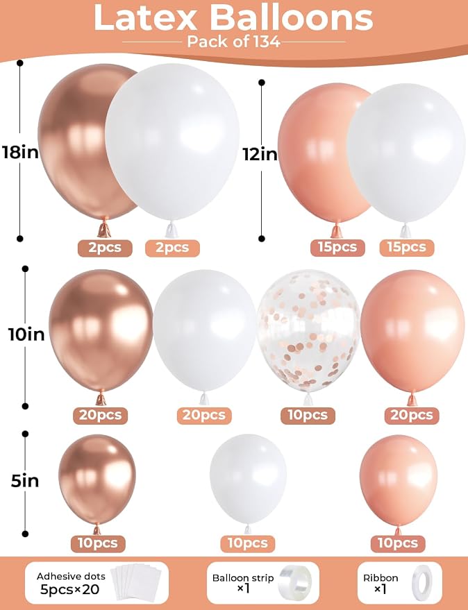 Rose Gold Balloon Garland Arch Kit, Women Birthday Party Decor | 134 Pcs Rose - Image 4